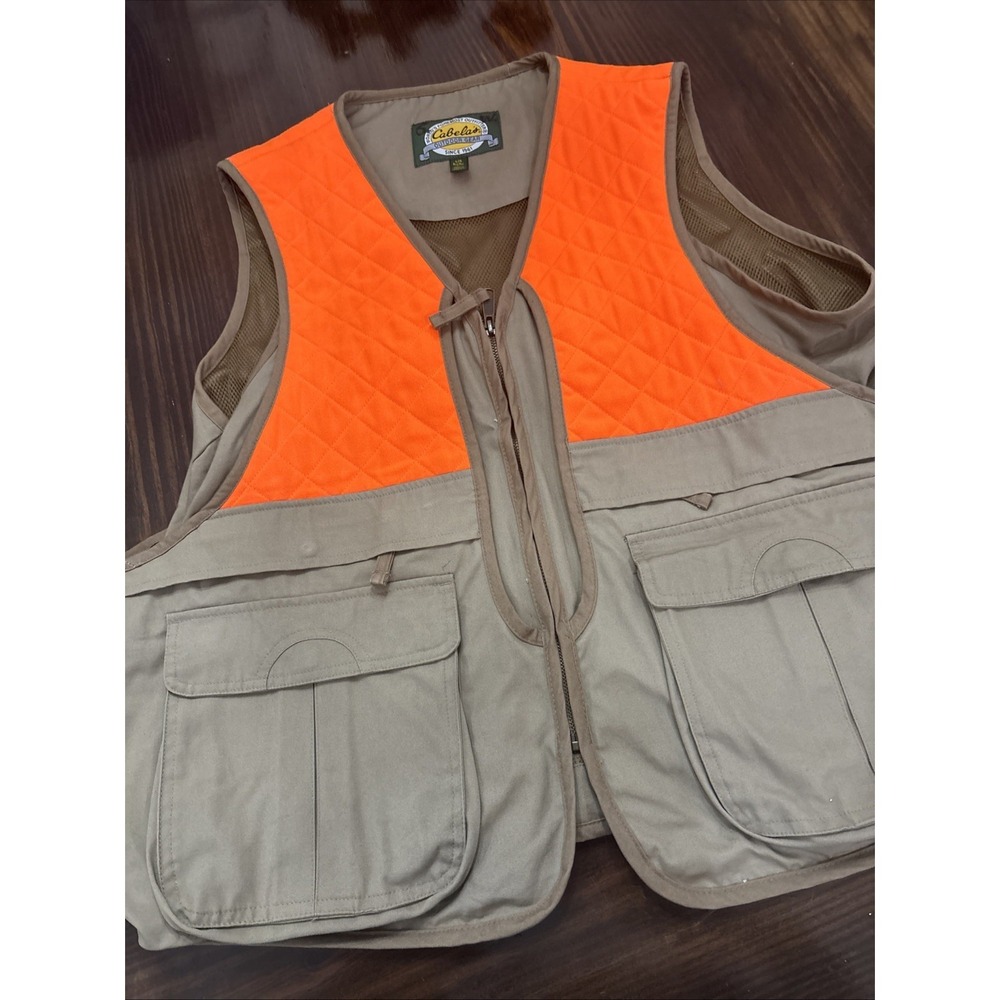 Cabela's Upland Hunting Vest Tan Brown Orange Padding Men Large